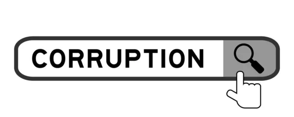 Pesquisa Banner Corrupção Palavras Com Mão Sobre Ícone Lupa Fundo — Vetor de Stock