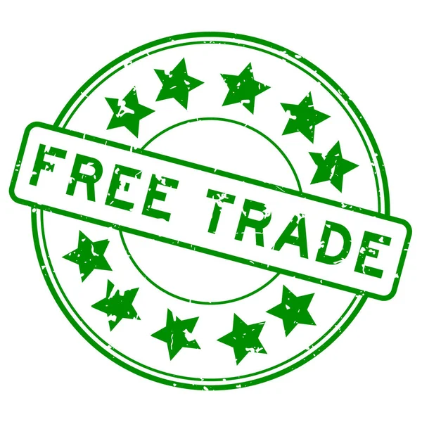Grunge Grünes Freihandelswort Mit Stern Ikone Runden Gummidichtungsstempel Auf Weißem — Stockvektor