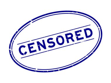 Grunge mavi Sansürlü kelime oval lastik mühür damgası beyaz arka plan üzerinde