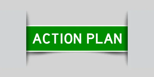 Autocollant Étiquette Carrée Couleur Verte Avec Plan Action Mot Qui — Image vectorielle