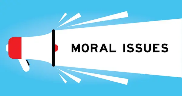 Färg Megafon Ikon Med Ord Moraliska Frågor Vit Banner Blå — Stock vektor