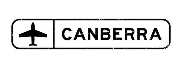 Grunge Black Canberra Word Plane Icon Square Rubber Stamamp White — стоковий вектор