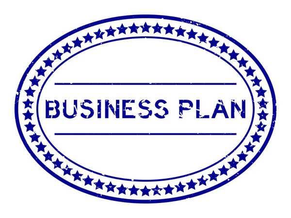 Grunge Blauer Businessplan Wort Ovale Gummidichtung Stempel Auf Weißem Hintergrund — Stockvektor