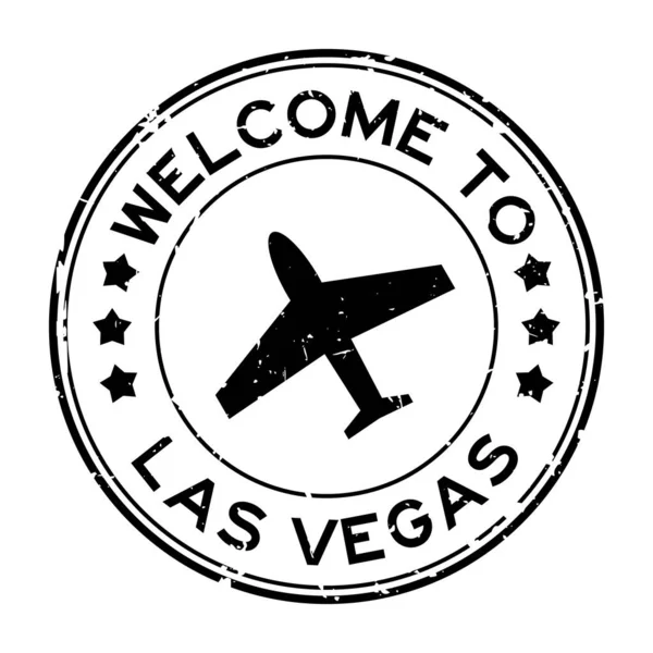 Grunge Μαύρο Καλωσόρισμα Στο Las Vegas Εικονίδιο Του Αεροπλάνου Στρογγυλό — Διανυσματικό Αρχείο