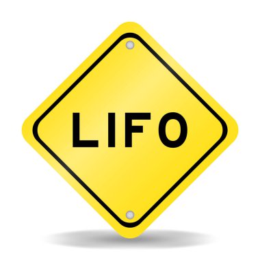 Beyaz arkaplanda LIFO sözcüğüyle sarı renk taşıma işareti (ilk çıkışın kısaltması)