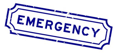 Grunge mavi acil durum kelimesi beyaz arka planda lastik mühür