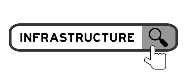 Banner Búsqueda Infraestructura Palabras Con Icono Lupa Mano Sobre Fondo — Vector de stock