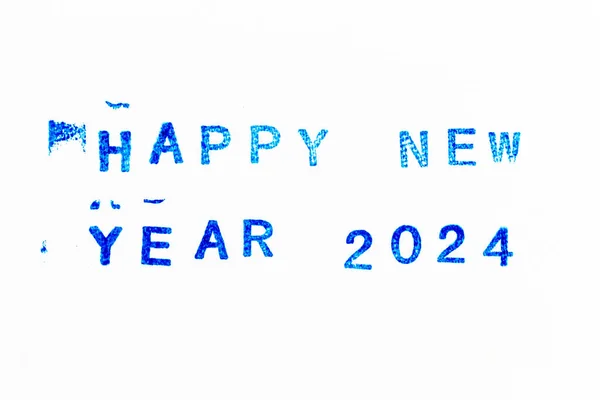Tinta Color Azul Sello Goma Palabra Feliz Año Nuevo 2024 — Foto de Stock
