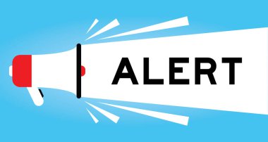 Color megaphone icon with word alert in white banner on blue background clipart