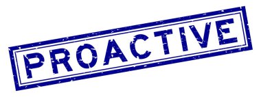 Grunge mavi proaktif kelime kare kauçuk mühür beyaz arka planda