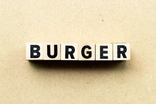 Alphabet Lettre Bloc Dans Mot Burger Sur Fond Bois — Photo