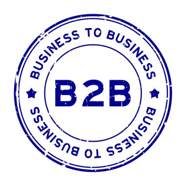 Grunge Blue B2B 'den iş dünyasına. Beyaz arka planda lastik mühür damgası.