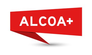 ALCOA (Öznitelikli, Yasallaştırılabilir, Uygulanabilir, Özgün, Orijinal ve Doğru) artı beyaz arkaplan üzerine kırmızı renk konuşma pankartı