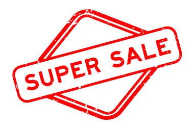Grunge kırmızı süper satış sözcüğü beyaz arka planda lastik mühür