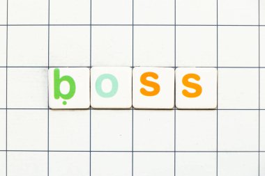 Beyaz şebeke arka planında kelime patronu olarak renkli kiremit harfi