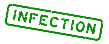 Grunge yeşil enfeksiyon kelime kare lastik mühür beyaz arka planda