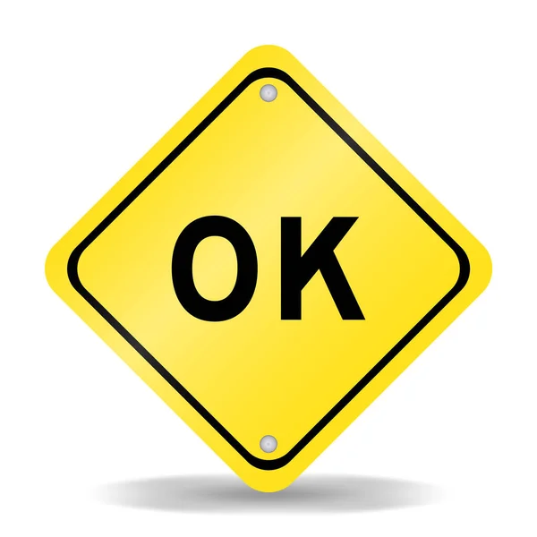 白い背景に単語Okが付いている黄色い色の交通機関の印 — ストックベクタ