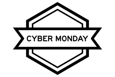 Beyaz arkaplanda siber pazartesi sözcüğüyle klasik siyah renk altıgen etiket pankartı