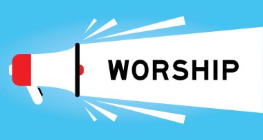 Mavi arkaplanda beyaz pankartta sözcüğe tapan renk megafonu simgesi