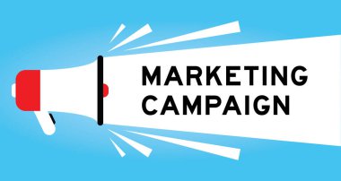 Mavi arkaplanda beyaz afiş ile kelime pazarlama kampanyası ile renk megafonu simgesi