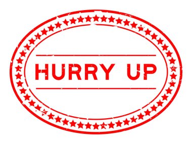 Grunge Red, acele et. Beyaz arka planda oval lastik mühür damgası var.