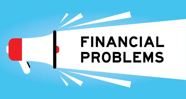Színes Hangszóró Ikon Szó Pénzügyi Problémák Fehér Banner Kék Háttér — Stock Vector