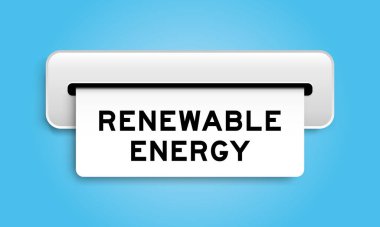 Mavi arka plandaki makineden gelen yenilenebilir enerji sözcüğüne sahip beyaz kupon pankartı