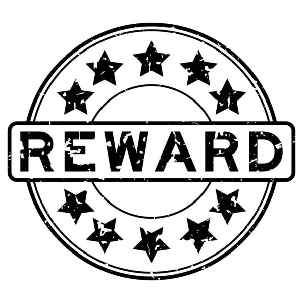 Grunge black reward word with star icon round rubber seal stamp on white background
