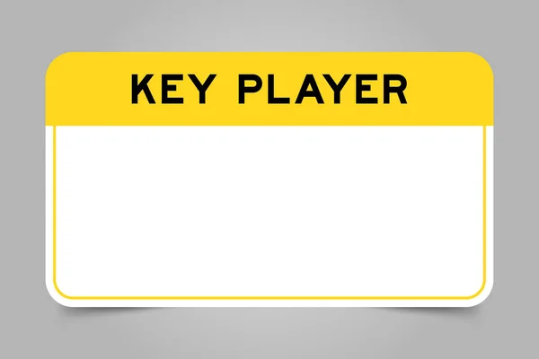 単語キープレーヤーと白のコピースペースを持つ黄色のヘッドラインを持つラベルバナー グレーの背景 — ストックベクタ