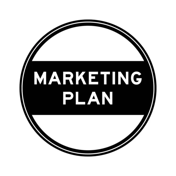 Zwarte Kleur Ronde Seal Sticker Woord Marketing Plan Witte Achtergrond — Stockvector