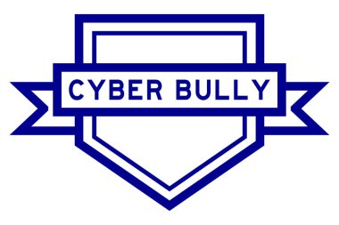 Vintage blue color pentagon label banner with word cyber bully on white background clipart