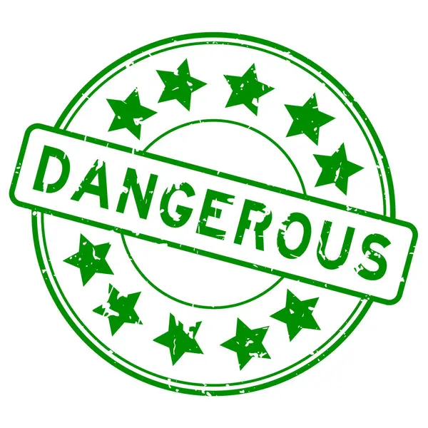 白色背景上印有星形圆形橡胶印章的绿色危险字 — 图库矢量图片