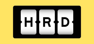 Sarı arkaplana sahip slot pankartımızda HRD (insan kaynakları geliştirme kısaltması) ile siyah renk