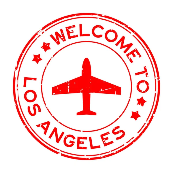 Grunge Verde Benvenuto Los Angeles Parola Con Icona Piano Rotondo — Vettoriale Stock