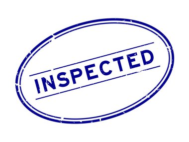 Grunge blue denetlenmiş kelime oval lastik mühür beyaz arka planda