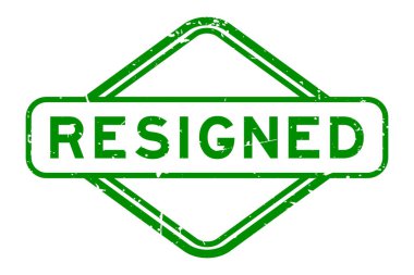 Grunge Green istifa etti. Beyaz arka plandaki mühür mührü.