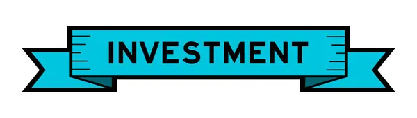白い背景に青い色の単語投資のリボン ラベル バナー — ストックベクタ