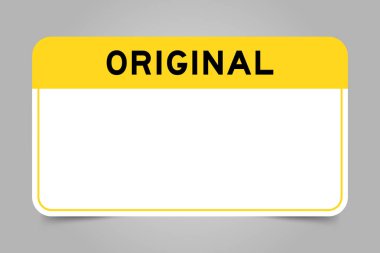 Gri arkaplanda özgün ve beyaz kopya alanı olan sarı başlıklı etiket pankartı