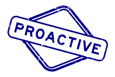 Grunge blue proactive word rubber seal stamp on white background