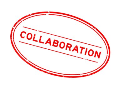 Grunge kırmızı işbirliği sözcüğü oval lastik damga beyaz arka planda