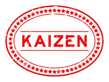 Grunge kırmızı kaizen kelime oval lastik mühür beyaz arka planda