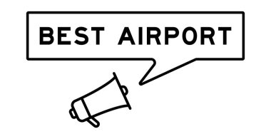 Beyaz arkaplandaki en iyi havaalanı sözcük baloncuklu megafon simgesi