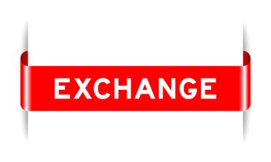 Beyaz arkaplanda kelime değiş tokuşu olan kırmızı etiketli pankart