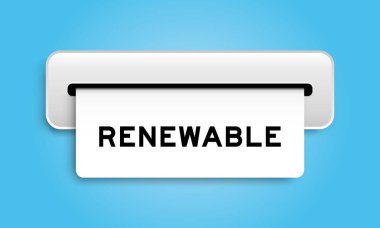 Mavi arkaplandaki makineden yenilenebilir sözcüğe sahip beyaz kupon pankartı