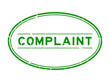 Grunge yeşil şikayet sözcüğü beyaz arka planda lastik mühür