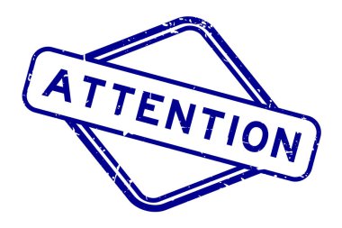 Grunge blue attention word rubber seal stamp on white background
