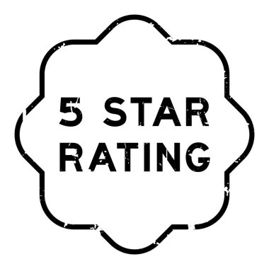 Grunge siyah 5 yıldız notlu beyaz arka planda lastik mühür damgası