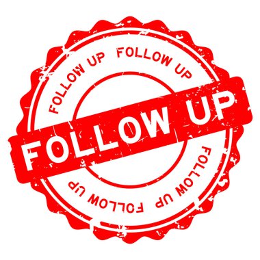 Grunge kırmızısı beyaz arka planda yuvarlak lastik mühür kelimesini takip et