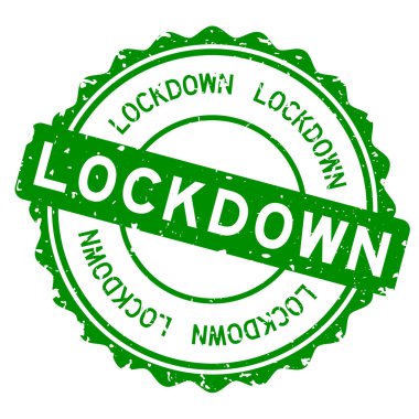 Grunge yeşil kilit kelimesi beyaz arka planda lastik mühür damgası