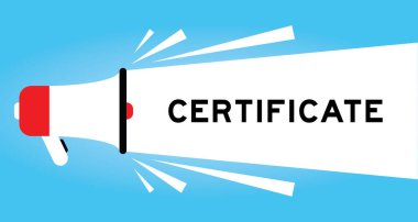 Mavi arkaplanda beyaz afiş ile kelime sertifikası ile renk megafonu simgesi